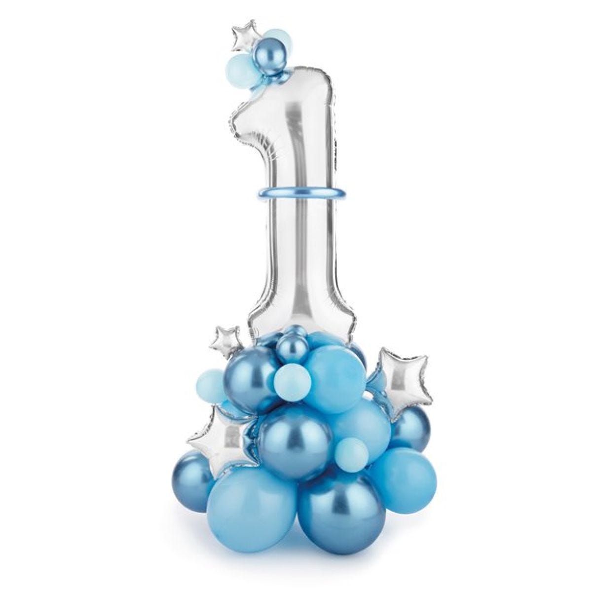 Number 1 Blue & Silver Foil Balloon Bouquet - 1.4m