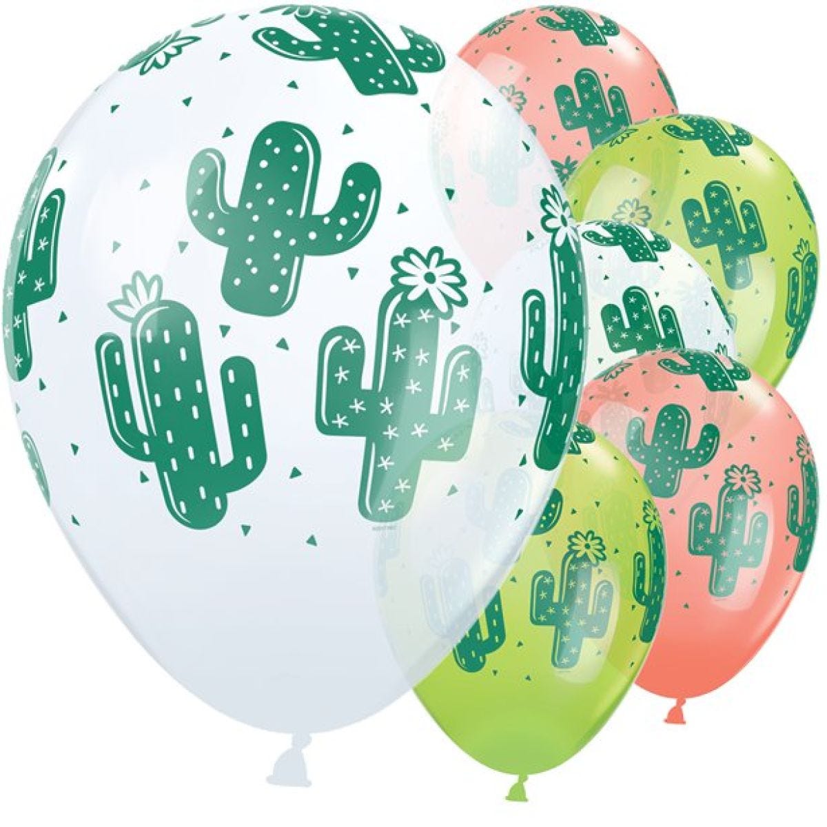 Cactus Balloons - White, Coral & Lime Green - 11" Latex (25pk)