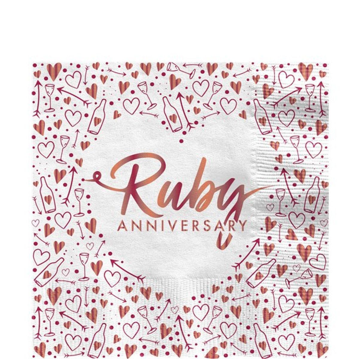 40th Ruby Wedding Anniversary Napkins - 33cm