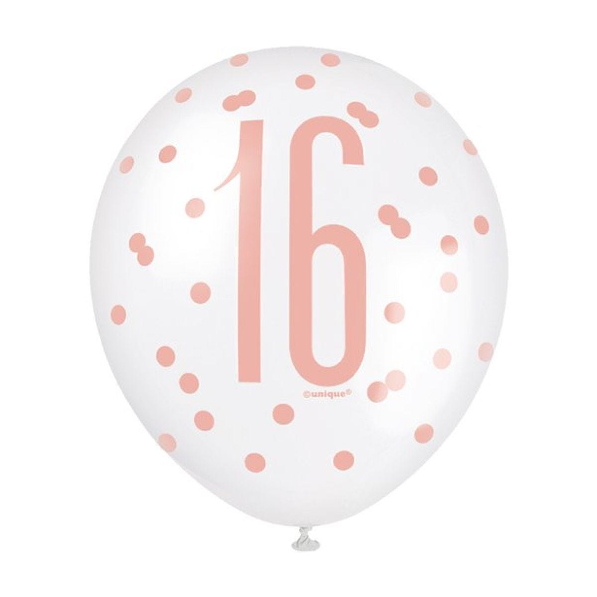 Rose Gold Glitz 16th Birthday Balloons - 12" Latex
