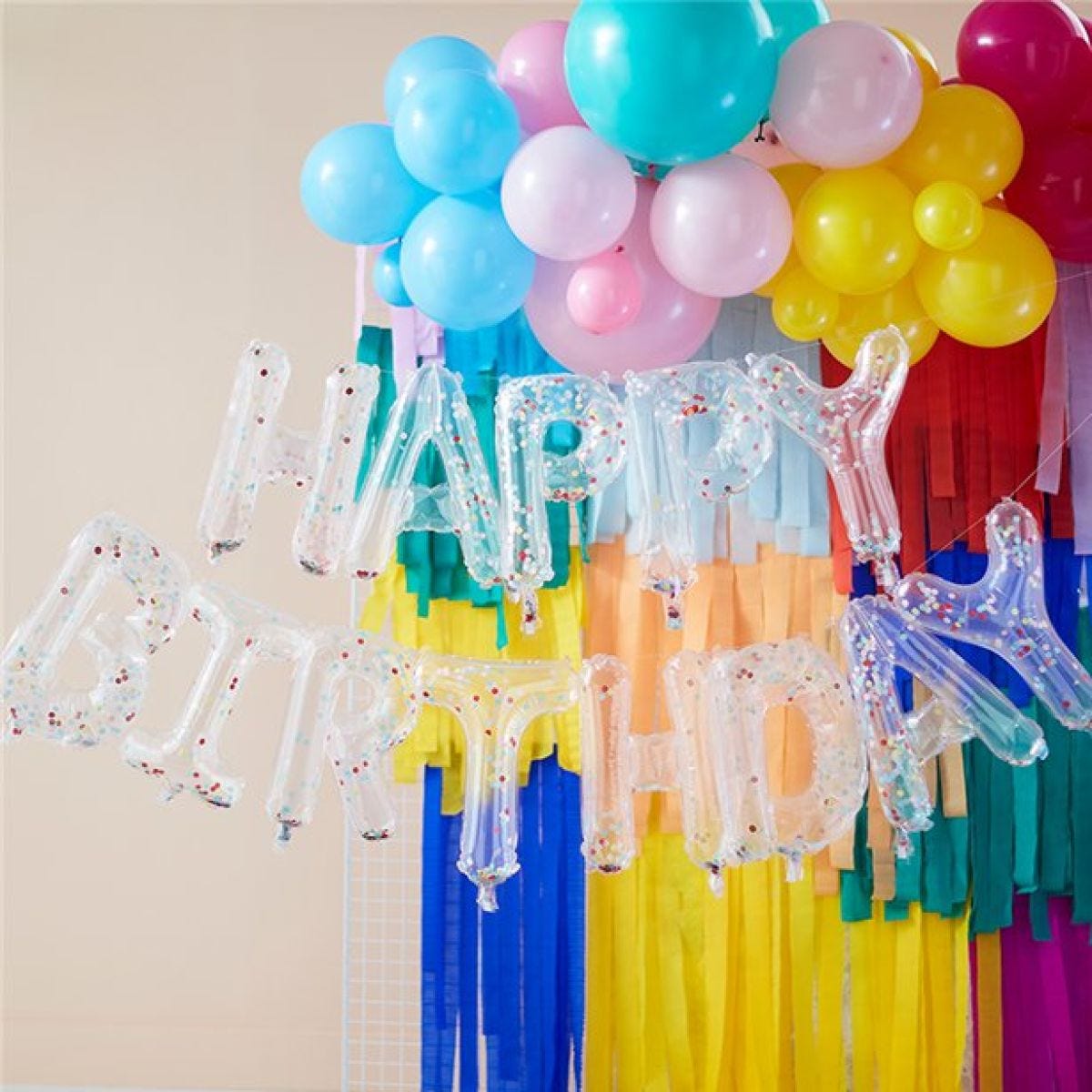 Rainbow Confetti Happy Birthday Balloon Bunting