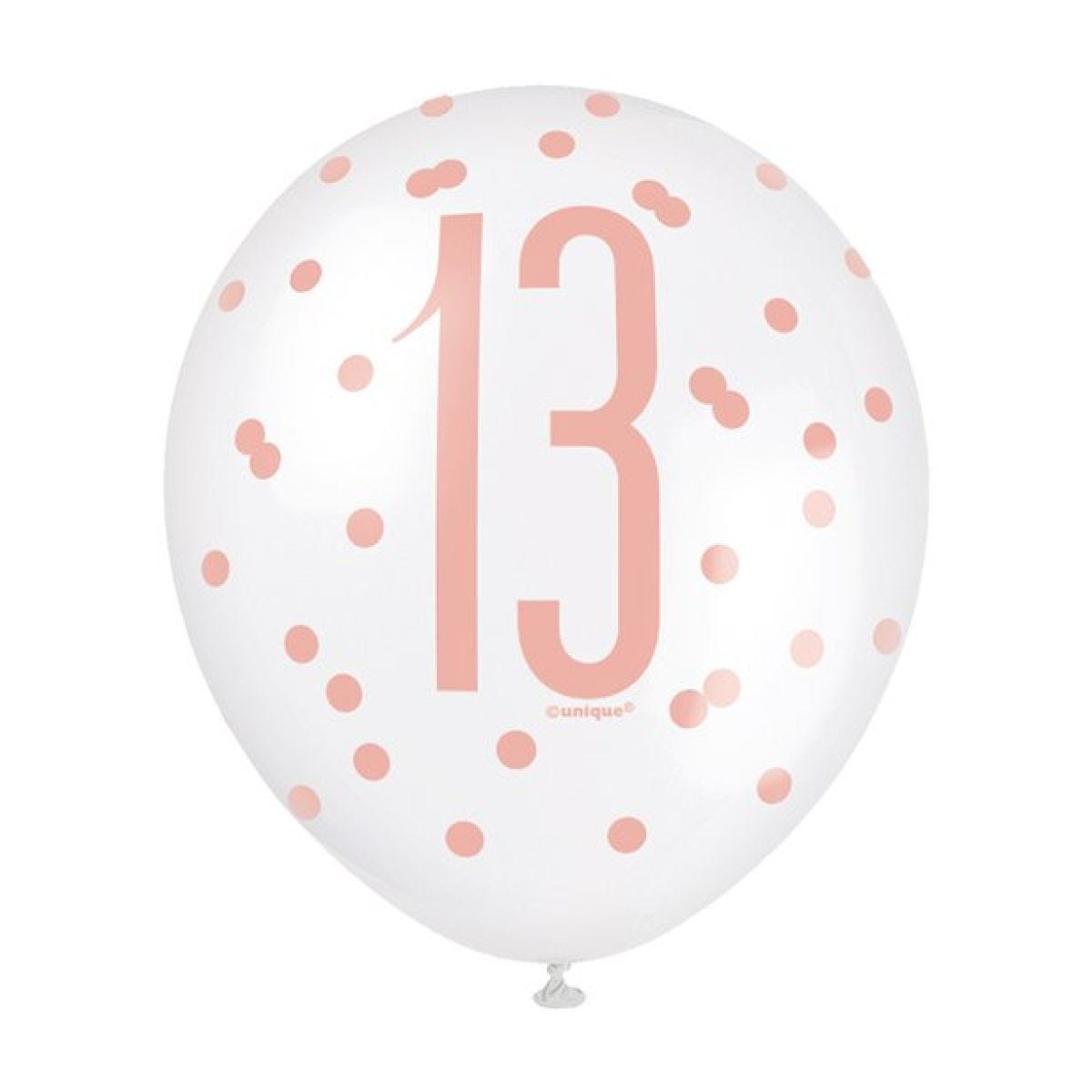 Rose Gold Glitz 13th Birthday Balloons - 12" Latex