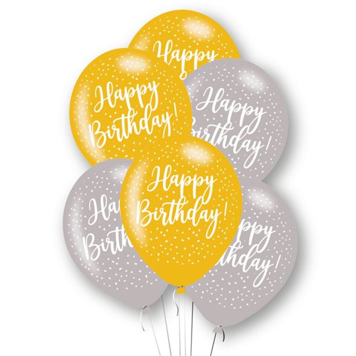 Happy Birthday Gold & Silver Latex Balloons - 11"