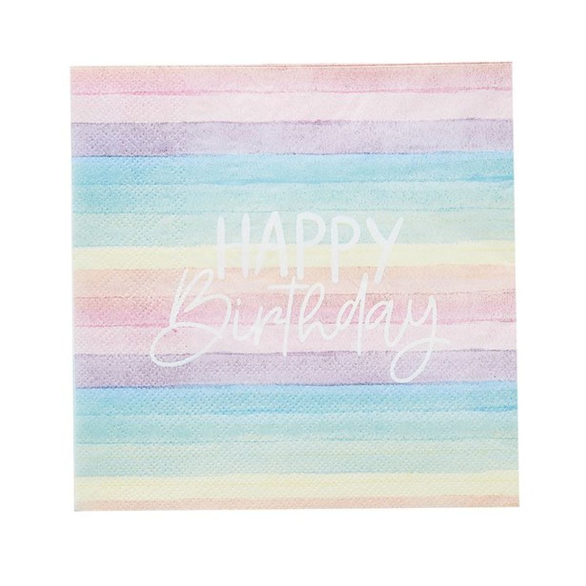 Eco Pastel Rainbow Happy Birthday Paper Napkins - 33cm