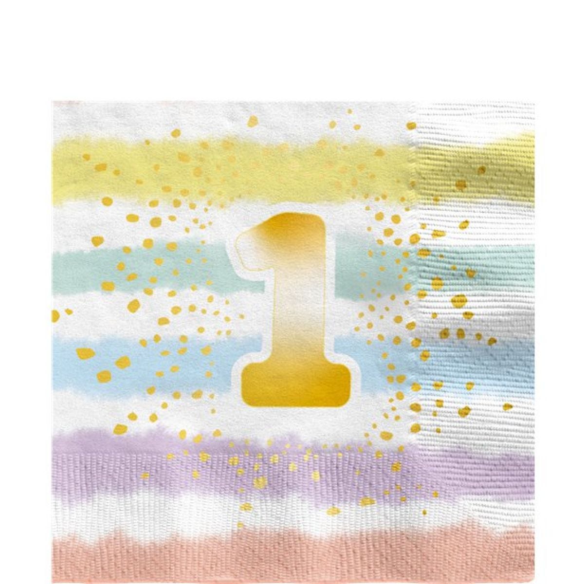Pastel Rainbow 1st Birthday Paper Napkins - 33cm
