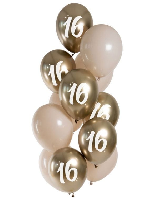 Age 16 Gold Balloons - 12&quot; Latex (12pk)