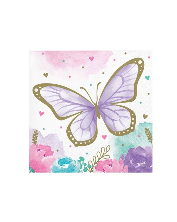 Butterfly Shimmer Paper Napkins - 25cm (16pk)