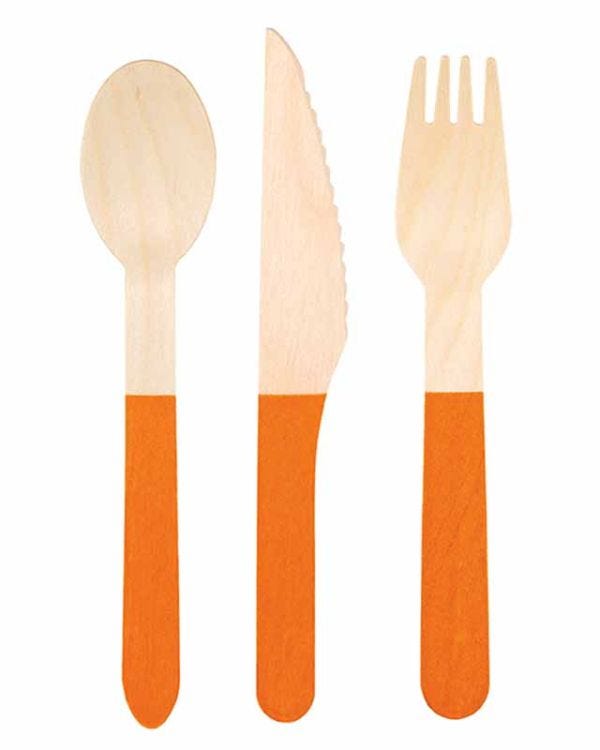 Orange Wooden Cutlery Set (12pk)