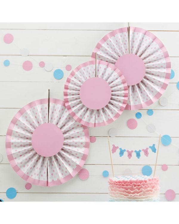 Pink Polka Dot Paper Fan Decorations (3pk)