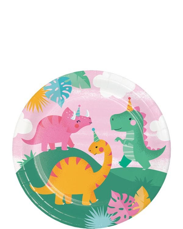 Girl Dino Paper Plates - 23cm (8pk)