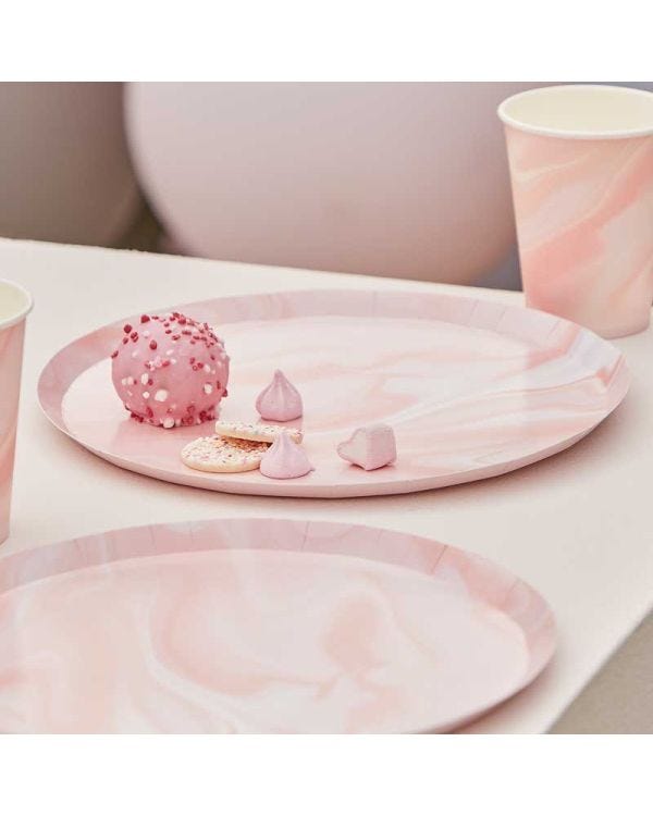 Pink Marble Paper Plates - 25cm (8pk)