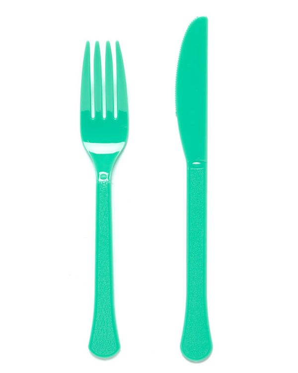 Mint Green Reusable Plastic Cutlery Set (24pk)
