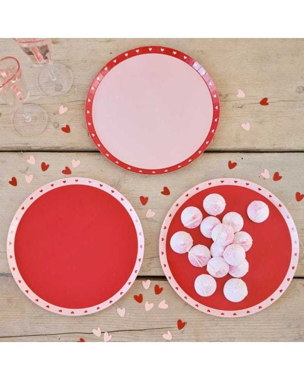 Red &amp; Pink Valentines Heart Plates - 25cm (8pk)