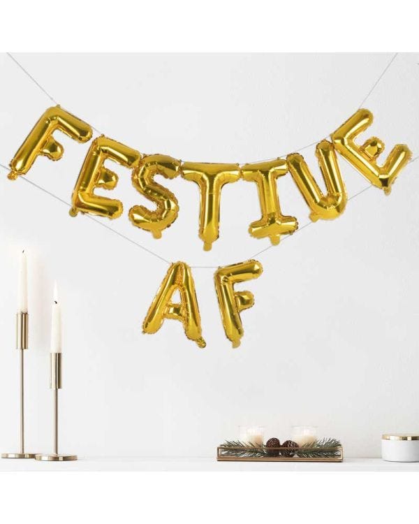Gold Festive AF Balloon Bunting - 16&quot; Foil
