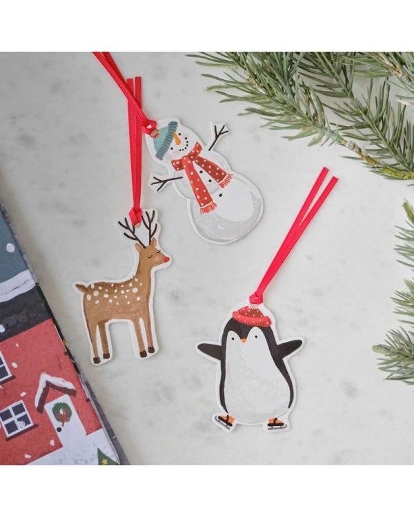 Christmas Character Shaped Gift Tags &amp; Ribbon (9pk)