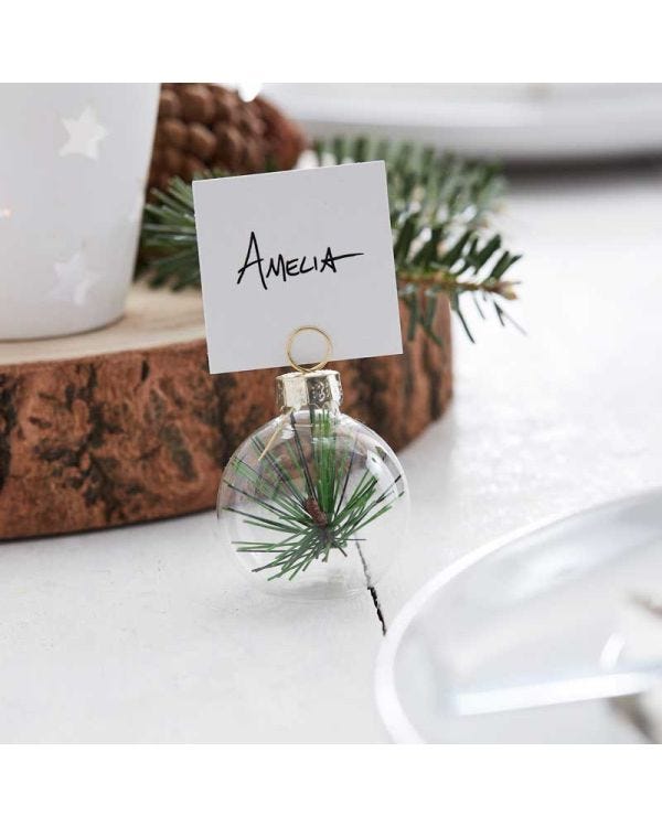 Sprig Foliage Glass Bauble Place Card Holders - 4cm (6pk)