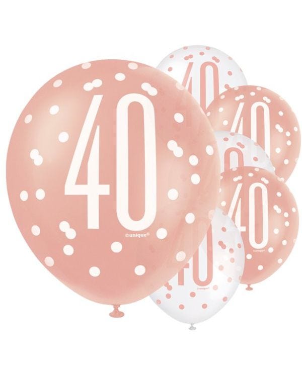 Rose Gold Glitz 40th Birthday Balloons - 12&quot; Latex (6pk)