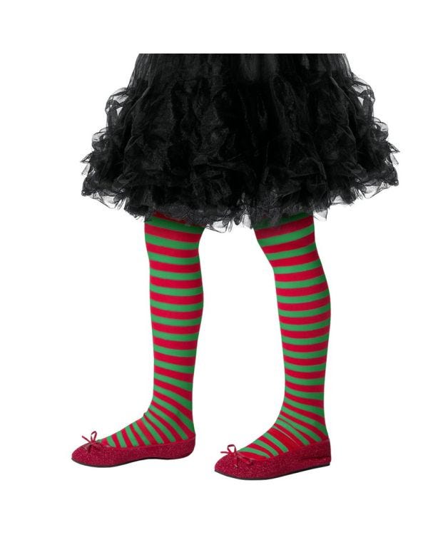 Green &amp; Red Striped Tights - Child One Size
