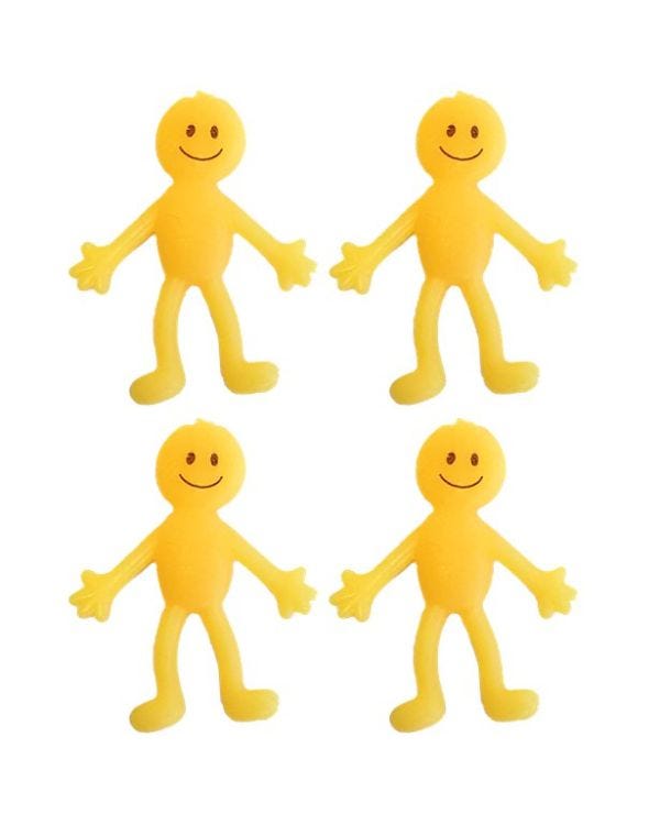 Yellow Stretchy Smiley Man - 6cm (4pk)