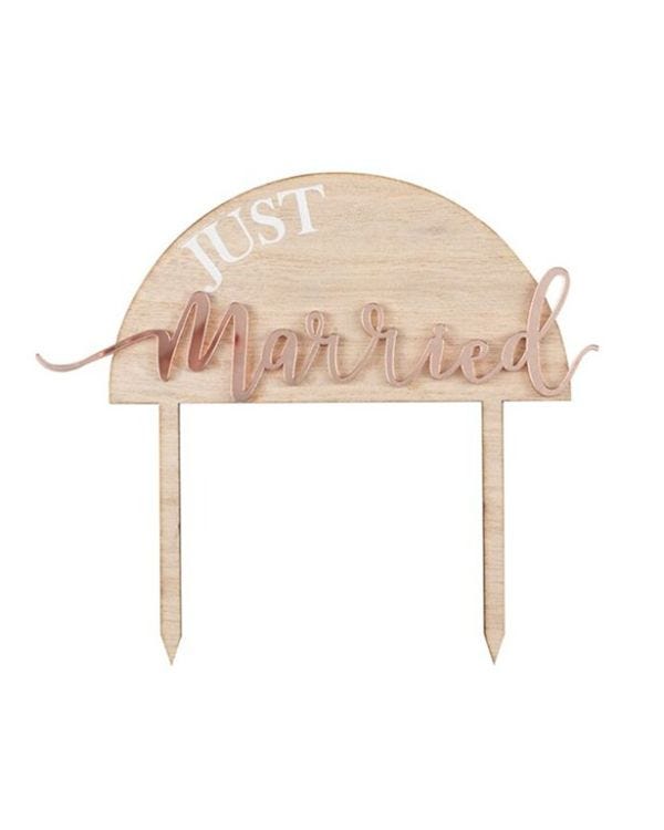 A Touch Of Pampas Just Married Wooden Cake Topper - 18cm