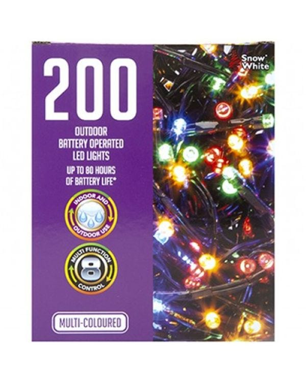 200 Multi Coloured Outdoor LED Lights - Battery Operated