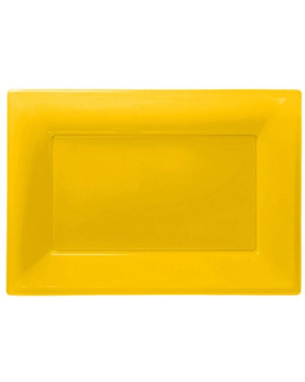 Yellow Plastic Serving Platters - 23cm x 32cm (3pk)