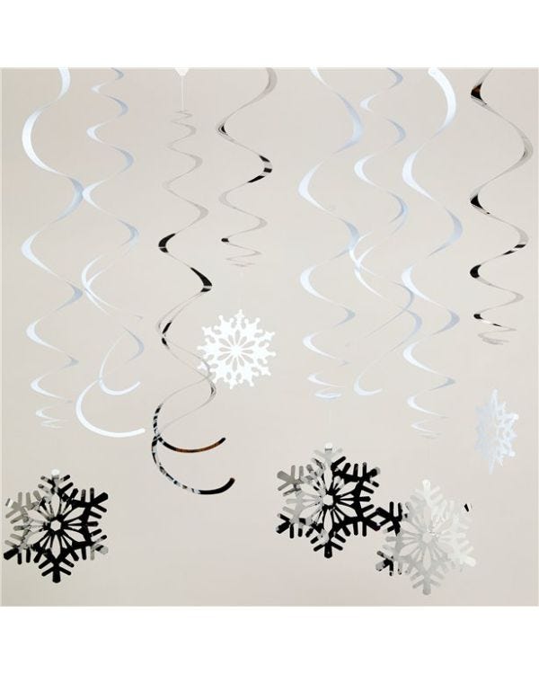Silver Snowflake Hanging Swirls - 60cm (12pk)
