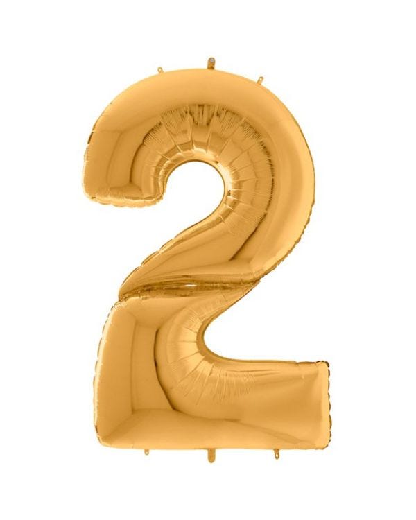 Number 2 Gold Foil Balloon - 64&quot;