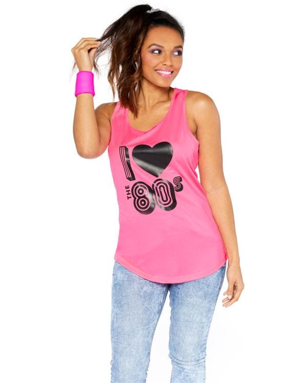 I Love the 80s Pink Vest Top - Adult Costume
