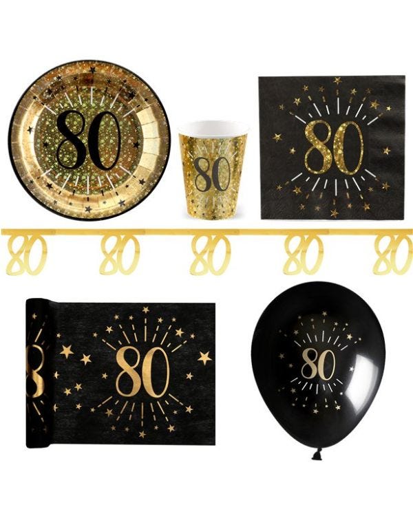 Sparkling Gold 80th Birthday - Deluxe Party Pack for 20