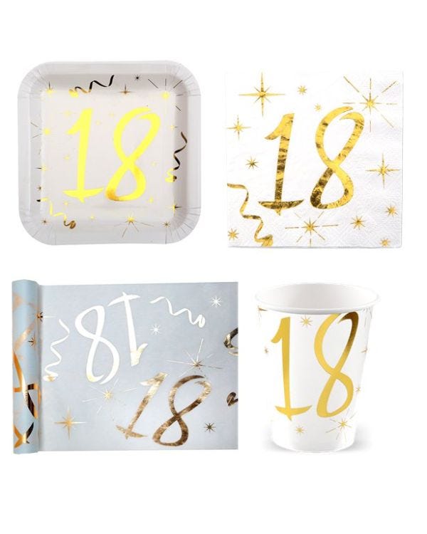 White &amp; Gold Sparkle 18th Birthday Value Party Pack for 10