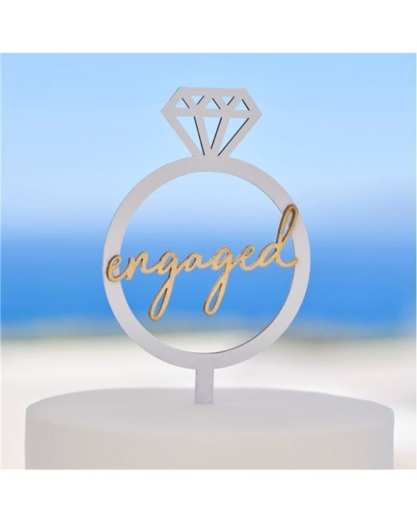 Wooden Engaged Ring Cake Topper