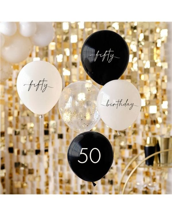 Champagne Noir 50th Birthday Latex Balloon Bouquet (5pk)