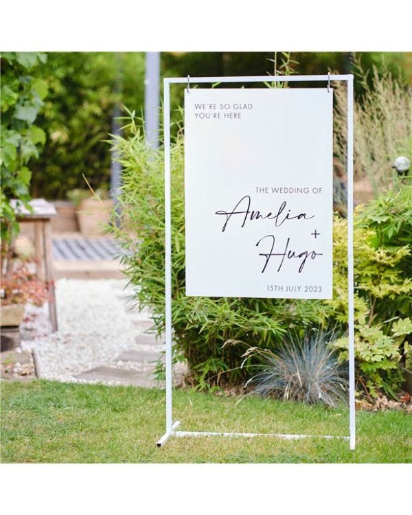 Contemporary Wedding White Metal A Frame Sign Stand
