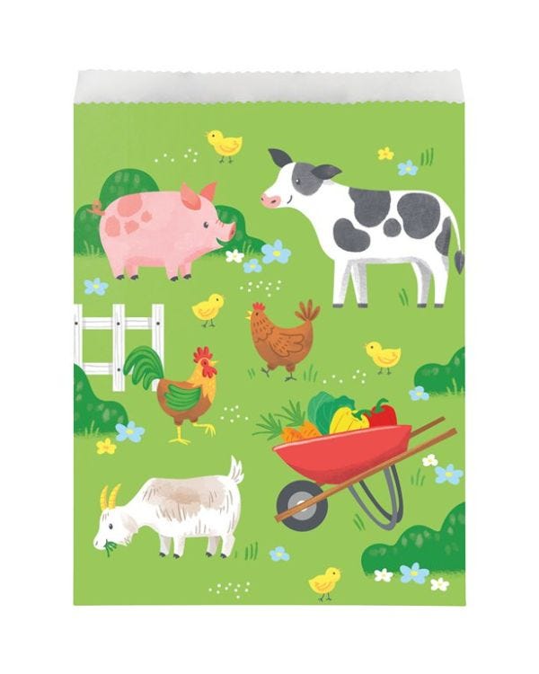 Farm Animals Paper Treat Bags - 16.5cm x 22cm