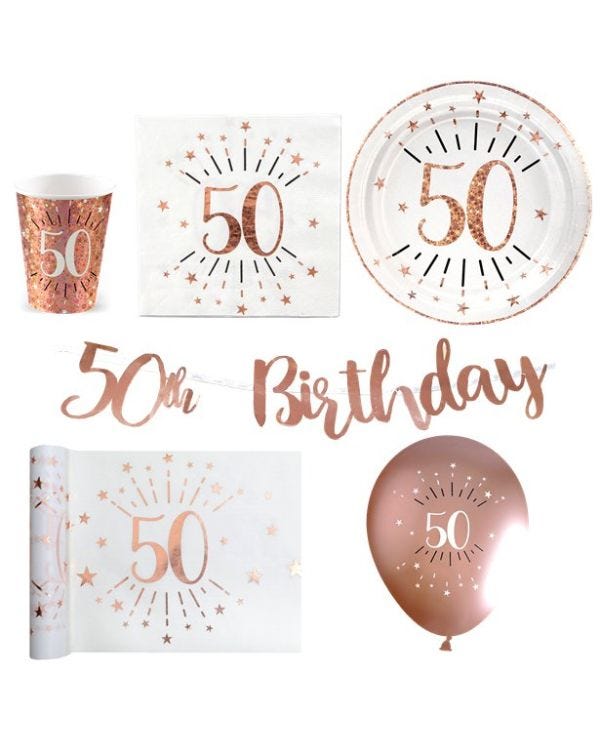 Sparkling Rose Gold 50th Birthday - Deluxe Party Pack for 30