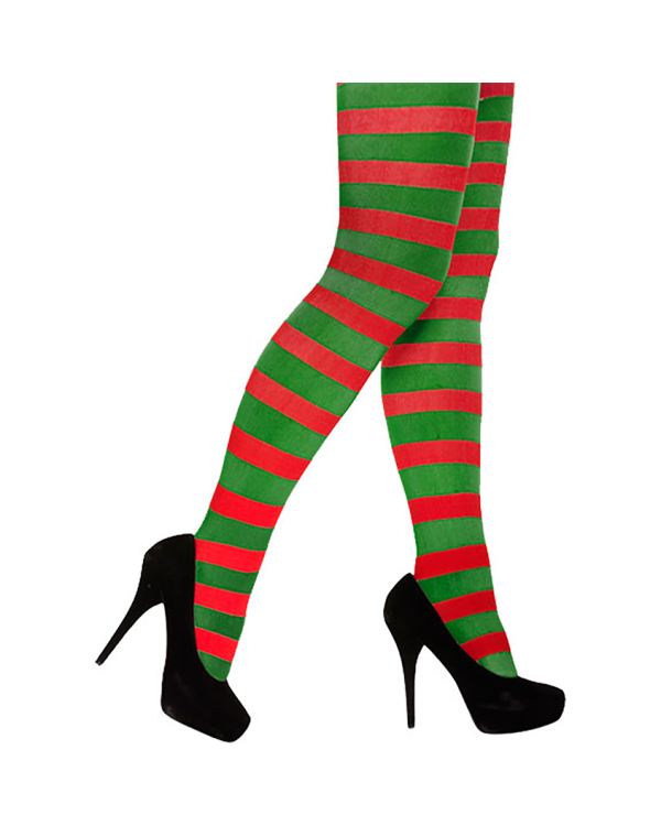 Green &amp; Red Striped Tights - Adult One Size