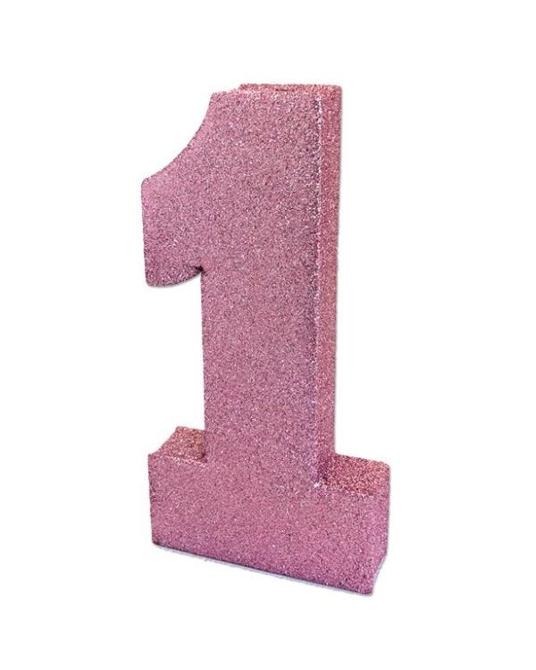 Age 1 Pink Glitter Table Decoration - 20cm
