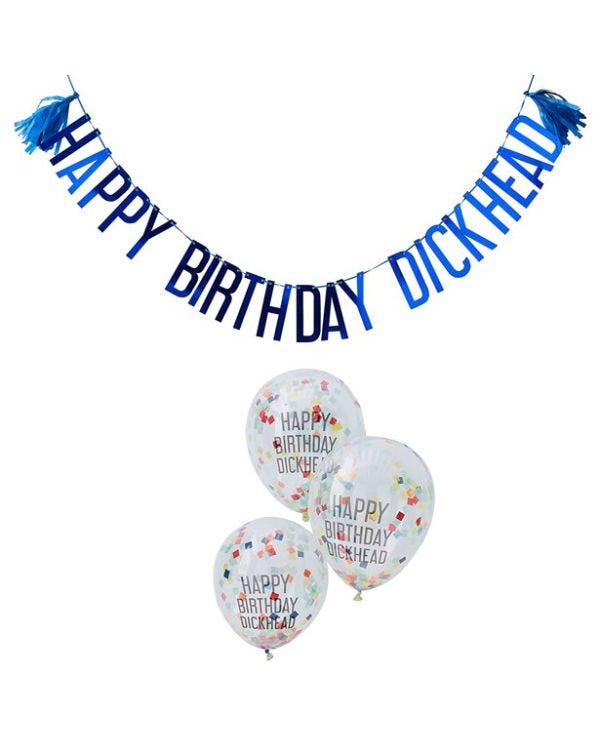 Happy Birthday Dickhead Banner &amp; Balloons Pack
