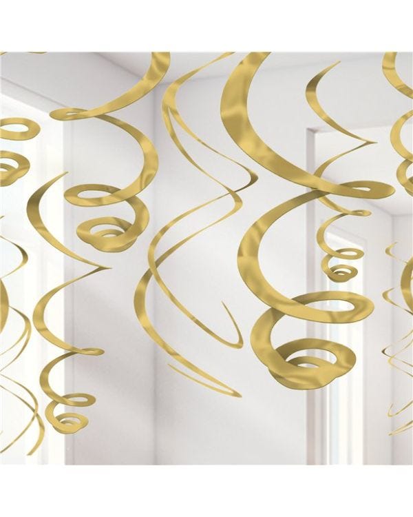 Gold Hanging Swirls Decoration - 55cm (12pk)