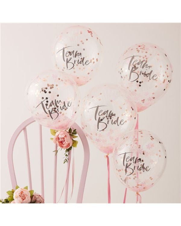 Floral Hen Party &#039;Team Bride&#039; Confetti Latex Balloons - 12&quot; (5pk)
