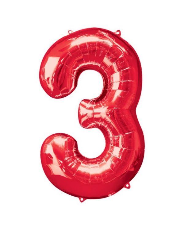 Number 3 Red Foil Balloon - 34&quot;