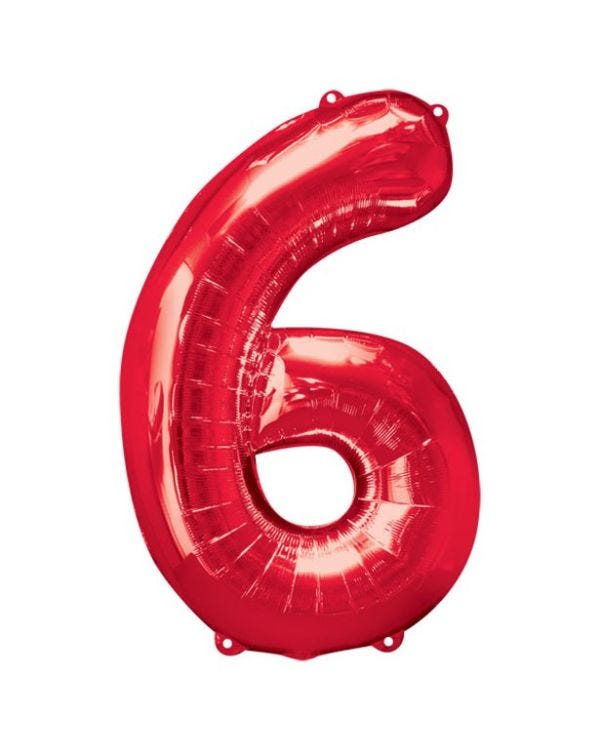 Number 6 Red Foil Balloon - 34&quot;