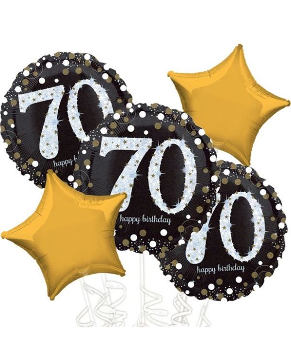 70th Birthday Gold Sparkling Celebration Balloon Bouquet - Assorted Foil 18&quot;