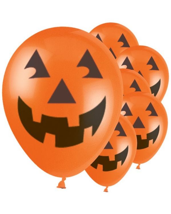 Halloween Pumpkin Print Orange Balloons - 12&quot; Latex (6pk)