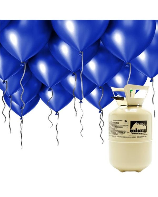 Helium Canister Including 30 x 9&quot; Blue Latex Balloons &amp; Ribbon