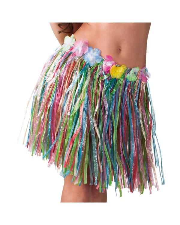 Multicoloured Hawaiian Grass Skirt - Adult