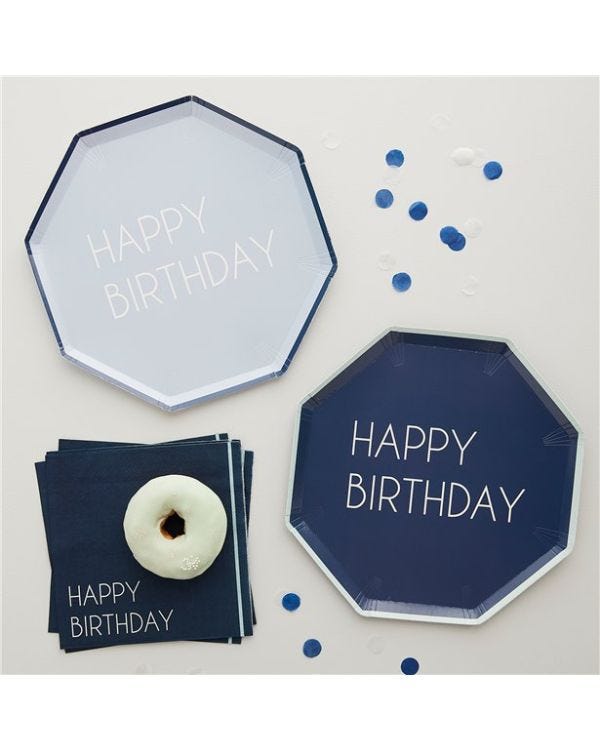 Mix It Up Blue Happy Birthday Eco Paper Plates - 25cm (8pk)