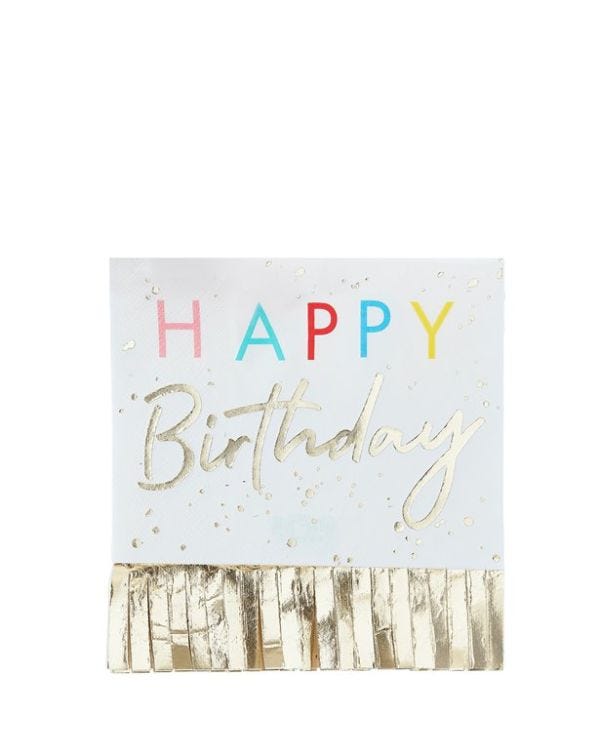Mix It Up Happy Birthday Gold Fringe Paper Napkins - 33cm (16pk)