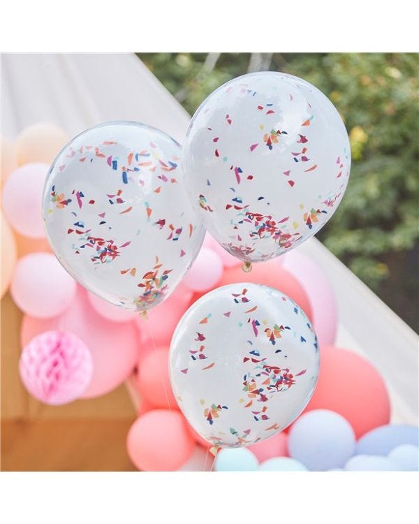Double Layered White &amp; Rainbow Confetti Balloons - 18&quot; (3pk)